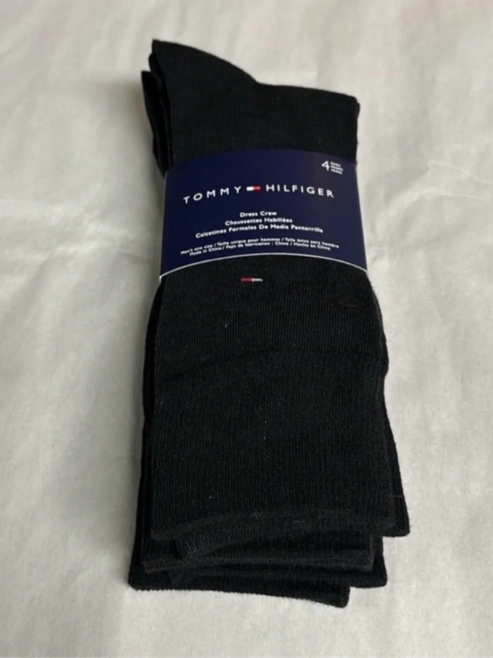New Tommy Hilfiger Socks Men’s 4 Pair Black Dress Crew Socks Casual Preppy